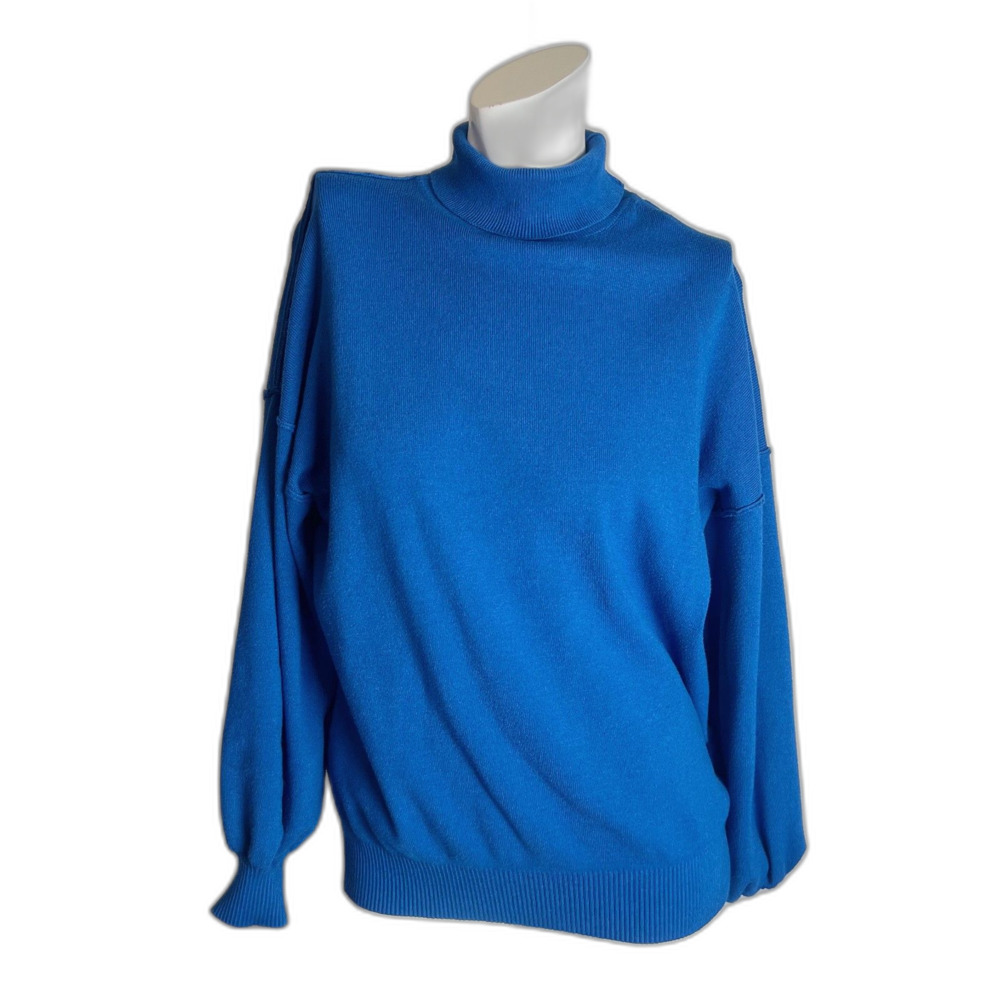 Royal Blue Turtleneck Sweater Exposed Seams Women's Size L